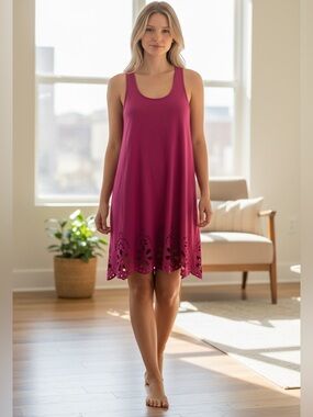 MINKPINK Magenta Racerback Faux Suede Tunic Mini Dress XS Scallop Laser-Cut Hem